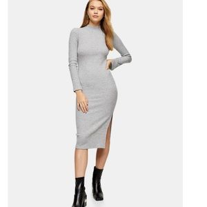 Topshop Wrapped Rib Midi Sweater Dress in Grey size 2